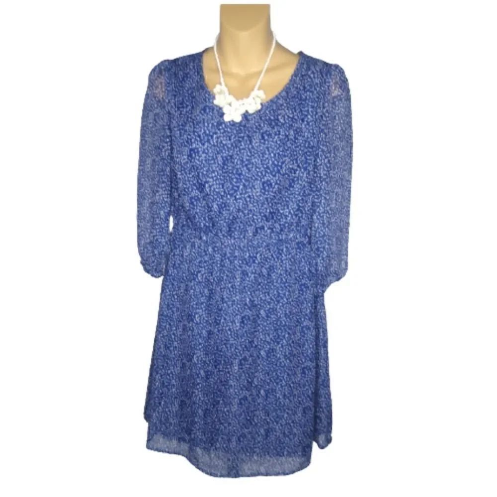 Tulle Blue & White Print Dress   Size Small